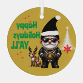 Prettige feestdagen Ya'll Gangsta Kerstmis op Goud Glas Ornament (Achterkant)
