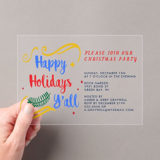 prettige feestdagen Y'all, grappig kerstontwerp Acryl Uitnodigingen (Insitu (Draagbaar))