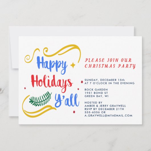 prettige feestdagen Y'all, grappig kerstontwerp, P Kaart (Voorkant)