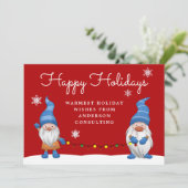Prettige feestdagen Zakelijk rood Gnomes Holiday K Feestdagenkaart (Staand voorkant)