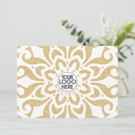 Prettige feestdagen Zakelijke Logo Sneeuwvlok Goud Feestdagenkaart (Staand voorkant)