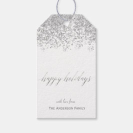 prettige feestdagen zilveren glittercadeaulabels cadeaulabel