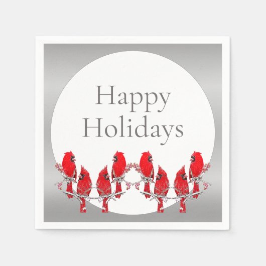 Prettige feestdagen Zilveren Rode Kardinaal Servet (Voorkant)