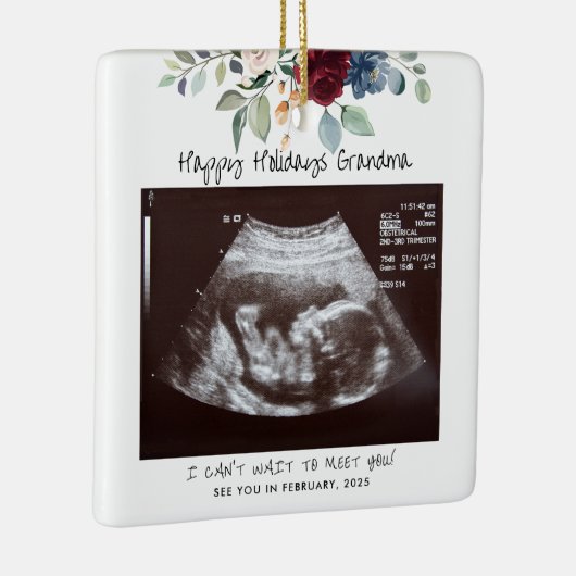 Prettige feestdagen Zwangerschap Sonogram Floral Keramisch Ornament (Rechts)