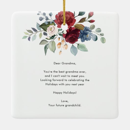 Prettige feestdagen Zwangerschap Sonogram Floral Keramisch Ornament (Achterkant)