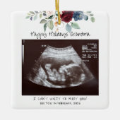 Prettige feestdagen Zwangerschap Sonogram Floral Keramisch Ornament (Voorkant)