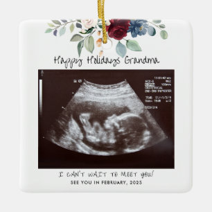 Prettige feestdagen Zwangerschap Sonogram Floral Keramisch Ornament