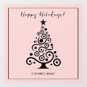 Prettige Feestdagen Zwarde Kerstboom op Licht Roze Raamsticker (Vel)