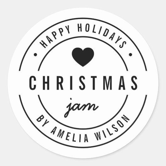 Prettige feestdagen Zwart en wit hart kerstjam Ronde Sticker (Voorkant)