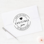 Prettige feestdagen Zwart en wit hart kerstjam Ronde Sticker (Envelop)