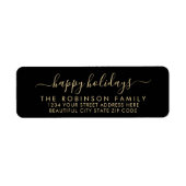 Prettige feestdagen Zwart Gold Script Retouradres Etiket (Voorkant)