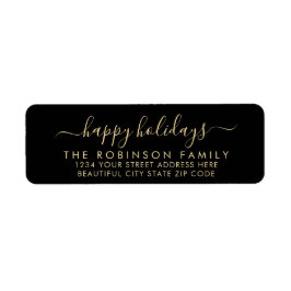 Prettige feestdagen Zwart Gold Script Retouradres Etiket