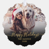 Prettige feestdagen Zwart Goud 2 Foto Kerstmis Ornament Kaart (Achterkant)