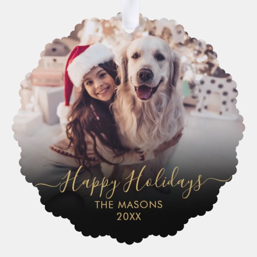 Prettige feestdagen Zwart Goud 2 Foto Kerstmis Ornament Kaart (Achterkant)