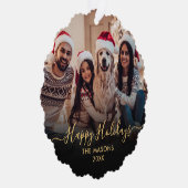 Prettige feestdagen Zwart Goud 2 Foto Kerstmis Ornament Kaart (Rechts)
