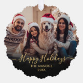 Prettige feestdagen Zwart Goud 2 Foto Kerstmis Ornament Kaart (Voorkant)