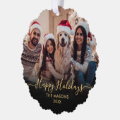 Prettige feestdagen Zwart Goud 2 Foto Kerstmis Ornament Kaart (Links)
