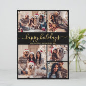 Prettige feestdagen Zwart Goud 5 Foto Feestdagenkaart (Staand voorkant)