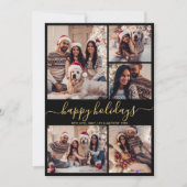 Prettige feestdagen Zwart Goud 5 Foto Feestdagenkaart (Voorkant)