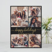 Prettige feestdagen Zwart Goud 5 Foto Feestdagenkaart (Staand voorkant)