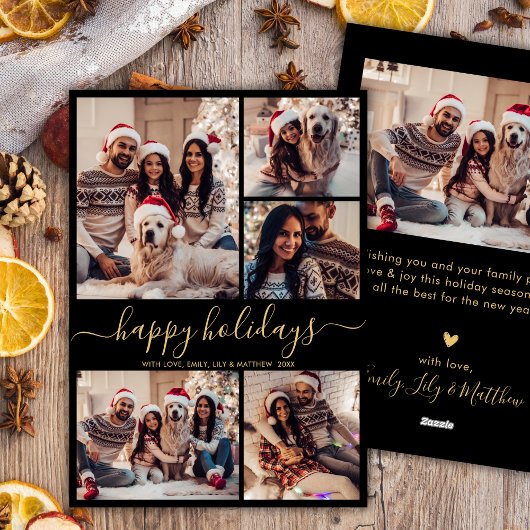 Prettige feestdagen Zwart Goud 5 Foto Feestdagenkaart