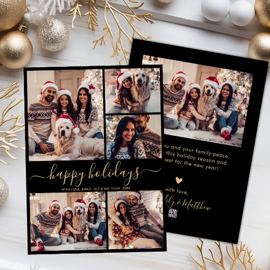 Prettige feestdagen Zwart Goud 5 Foto Feestdagenkaart