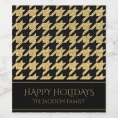 Prettige feestdagen Zwart & Goud Glitter Houndston Wijn Etiket (Enkel label)