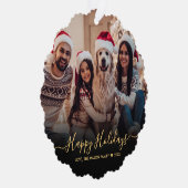 Prettige feestdagen Zwart Goud | Script 2 Foto Ker Ornament Kaart (Rechts)