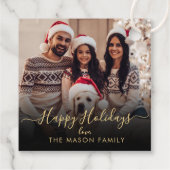 Prettige feestdagen Zwart goud? Script Family Foto Bedankjes Labels (Achterkant)