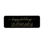 Prettige feestdagen Zwart-goud teruggaveadres Etiket (Voorkant)