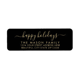 Prettige feestdagen Zwart-goud teruggaveadres Etiket