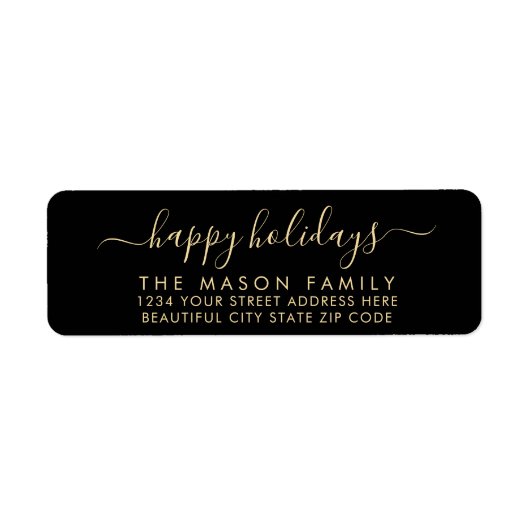 Prettige feestdagen Zwart-goud teruggaveadres Etiket (Voorkant)