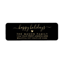 Prettige feestdagen Zwart-goud teruggaveadres