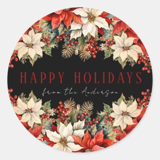 Prettige feestdagen Zwart Ronde Sticker (Voorkant)
