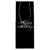 prettige feestdagen zwart wit script elegant wijn cadeautas (Achterkant)