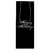 prettige feestdagen zwart wit script elegant wijn cadeautas (Voorkant)