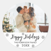 Prettige feestdagen Zwart Wit Sneeuwvlok Familie F Ronde Sticker (Voorkant)