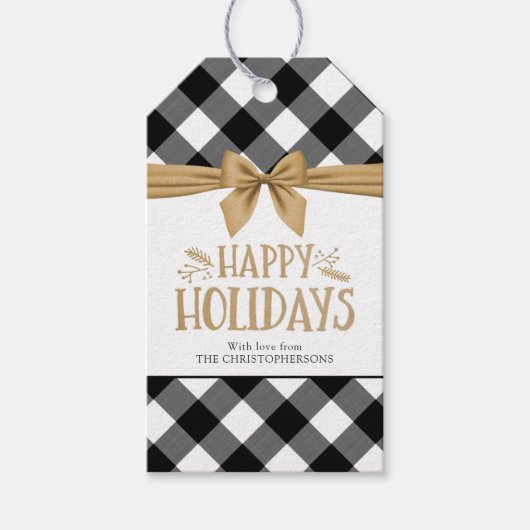 PRETTIGE FEESTDAGEN Zwarte Buffel Plaid Gouden Boo Cadeaulabel (Voorkant)