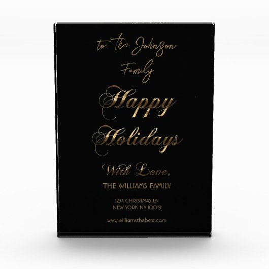 prettige feestdagen zwarte en gouden kerst fotoblokken (Voorkant)