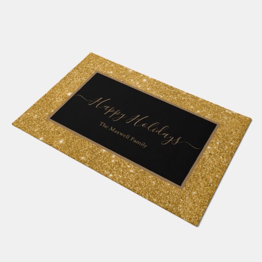 prettige feestdagen zwarte goudfamilie deurmat (Schuin)