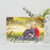 prettige feestdagen zwarte handgeschreven scriptfo feestdagenkaart (Staand voorkant)