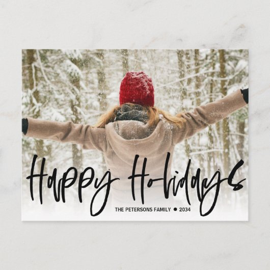 prettige feestdagen zwarte kalligrafie briefkaart (Voorkant)