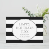 Prettige feestdagen Zwarte strepen Zilver Feestdagenkaart (Staand voorkant)