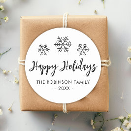 Prettige feestdagen Zwarte witte sneeuwvlok Ronde Sticker