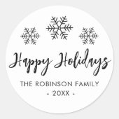 Prettige feestdagen Zwarte witte sneeuwvlok Ronde Sticker (Voorkant)