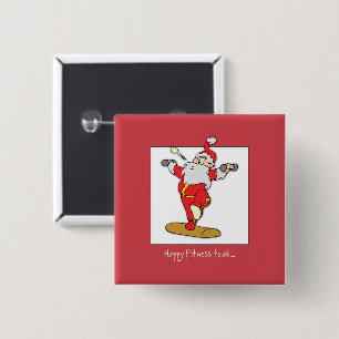 Prettige Fitness Oefening Kerstmis met Kerstman Vierkante Button 5,1 Cm