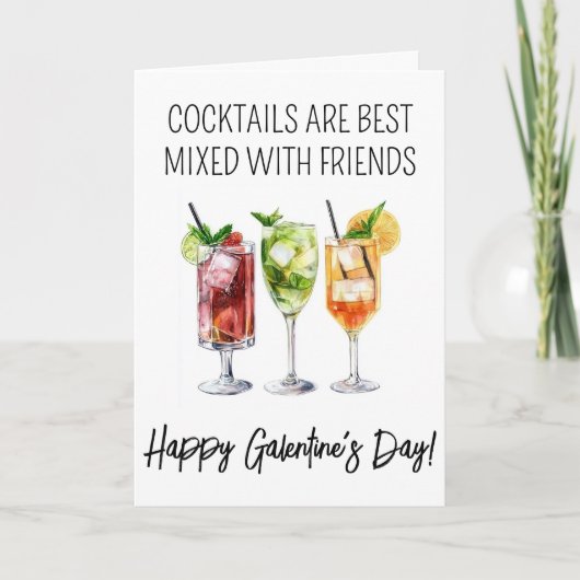 Prettige Galentine's Day Cocktail Vrienden Kaart (Voorkant)
