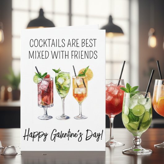 Prettige Galentine's Day Cocktail Vrienden Kaart