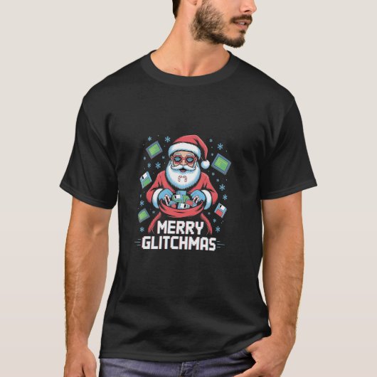  Prettige Glitch-Kerstmis Codeur Programmeur Sinte T-shirt (Voorkant)