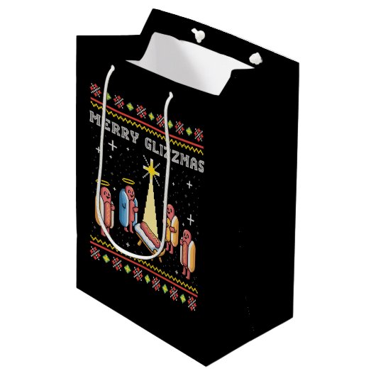 Prettige Glizzmas Lelijke Kerst Hot Dog Kerstmis Medium Cadeauzakje (Voorkant Gekanteld)